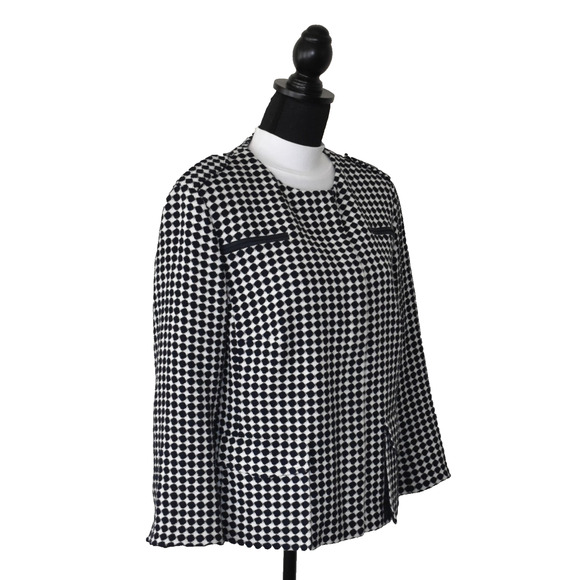 B8 Auth AKRIS PUNTO Nvy/Blk & White Tweed Zip & Snap Front Blazer Jacket Size 14 - Picture 3 of 10